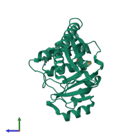 PDB entry 1lfp coloured by chain, side view.