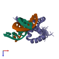PDB entry 1lfu coloured by chain, ensemble of 20 models, top view.