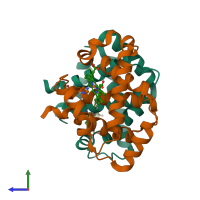 PDB entry 1lfy coloured by chain, side view.