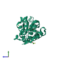 PDB entry 1lgu coloured by chain, side view.