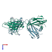 PDB entry 1lgv coloured by chain, top view.