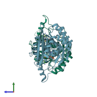 PDB entry 1lhr coloured by chain, side view.