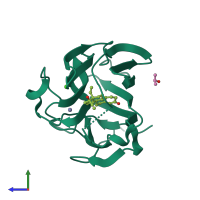 PDB entry 1lhv coloured by chain, side view.