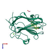 PDB entry 1lhv coloured by chain, top view.