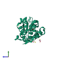 PDB entry 1li2 coloured by chain, side view.