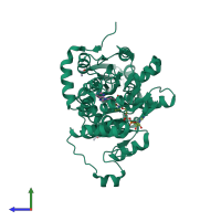 PDB entry 1li4 coloured by chain, side view.
