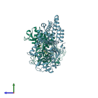 PDB entry 1li7 coloured by chain, side view.