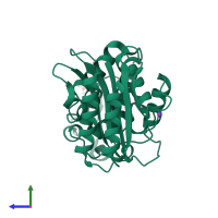 PDB entry 1li9 coloured by chain, side view.