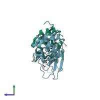 PDB entry 1lj3 coloured by chain, side view.