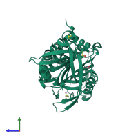 Monomeric assembly 1 of PDB entry 1lj5 coloured by chemically distinct molecules, side view.
