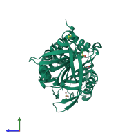 PDB entry 1lj5 coloured by chain, side view.