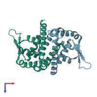 PDB entry 1lj9 coloured by chain, top view.