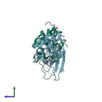 PDB entry 1lje coloured by chain, side view.