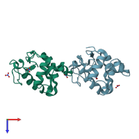 PDB entry 1ljj coloured by chain, top view.