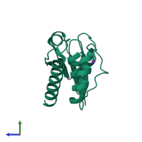 Monomeric assembly 1 of PDB entry 1ljl coloured by chemically distinct molecules, side view.