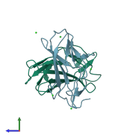 PDB entry 1ljm coloured by chain, side view.