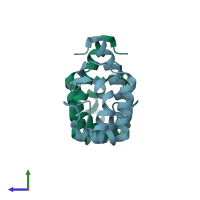 PDB entry 1ljp coloured by chain, side view.
