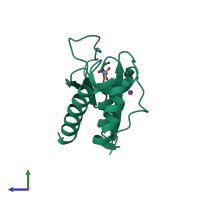PDB entry 1lju coloured by chain, side view.
