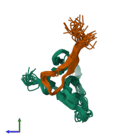 PDB entry 1ljz coloured by chain, ensemble of 19 models, side view.