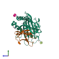 PDB entry 1lk2 coloured by chain, side view.