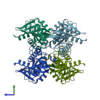 PDB entry 1lk5 coloured by chain, side view.