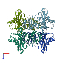 PDB entry 1lk5 coloured by chain, top view.