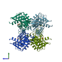 PDB entry 1lk7 coloured by chain, side view.