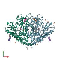 PDB entry 1lk9 coloured by chain, front view.