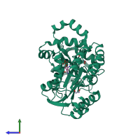 PDB entry 1lkc coloured by chain, side view.