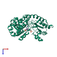 PDB entry 1lkc coloured by chain, top view.