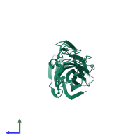 PDB entry 1lkf coloured by chain, side view.