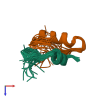 PDB entry 1lkq coloured by chain, ensemble of 20 models, top view.