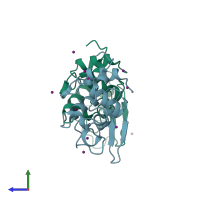 PDB entry 1lkr coloured by chain, side view.