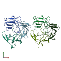 PDB entry 1lkt coloured by chain, front view.