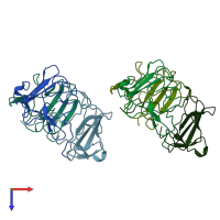 PDB entry 1lkt coloured by chain, top view.