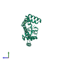 PDB entry 1lkv coloured by chain, side view.