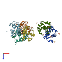 PDB entry 1lky coloured by chain, top view.