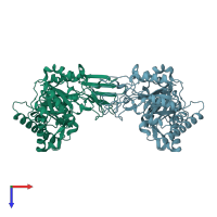 PDB entry 1ll7 coloured by chain, top view.