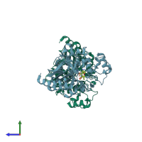 PDB entry 1ll9 coloured by chain, side view.
