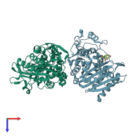 PDB entry 1ll9 coloured by chain, top view.