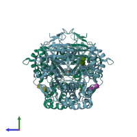 PDB entry 1llf coloured by chain, side view.