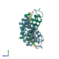 PDB entry 1lm3 coloured by chain, side view.