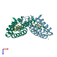 PDB entry 1lm3 coloured by chain, top view.