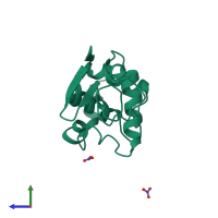 PDB entry 1lma coloured by chain, side view.