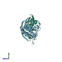 PDB 1lme coloured by chain and viewed from the side.