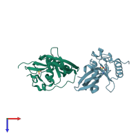 PDB entry 1lme coloured by chain, top view.