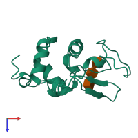 PDB entry 1lmp coloured by chain, top view.