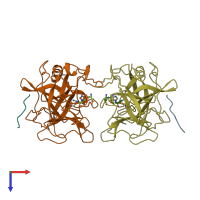 PDB entry 1lmw coloured by chain, top view.