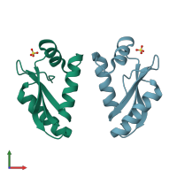 PDB entry 1ln0 coloured by chain, front view.