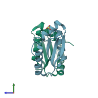 PDB entry 1ln0 coloured by chain, side view.